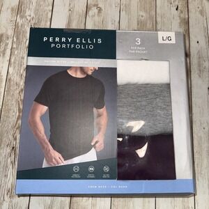 Perry Ellis Portfolio Mens 3-Pack T-Shirts Crew Neck Cotton Blend L (42-44)
